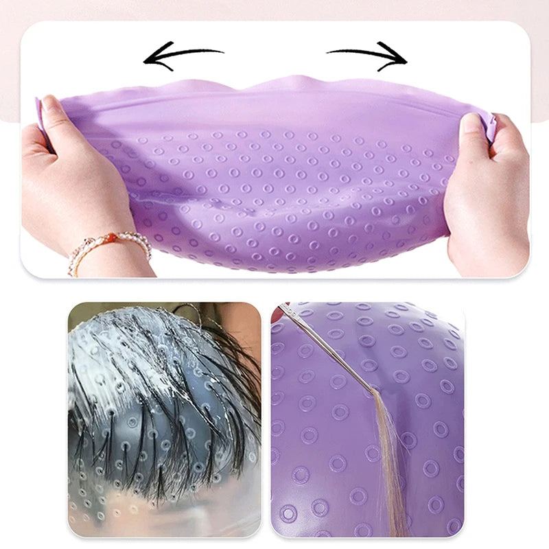 Hair Coloring Highlighting Cap Reusable Silicone Highlight Cap Pull Through Caps For Hair Dying Frosting Cap With Hook