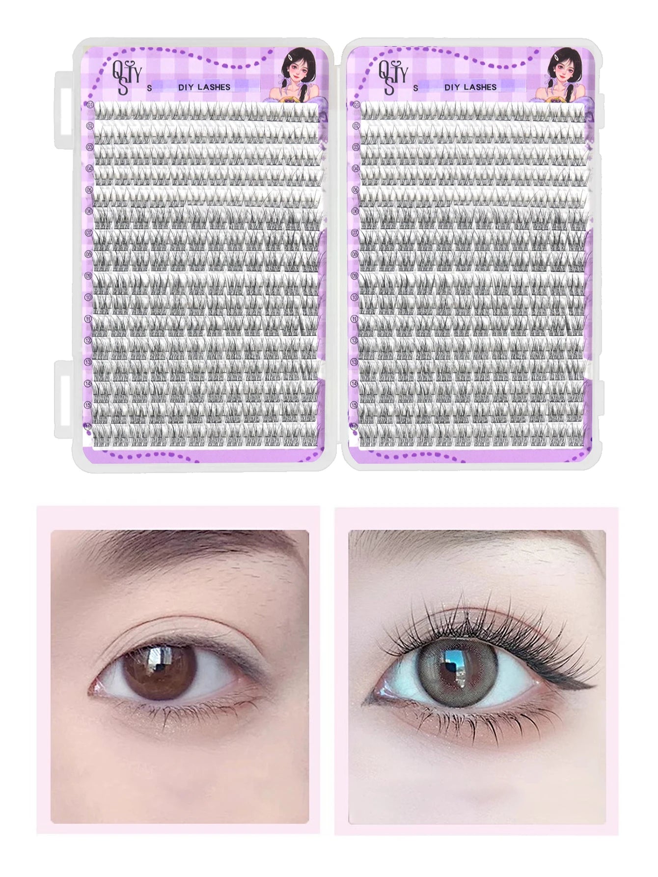 QSTY 32 Rows High Quality Beauty Eyelash Book Eyelash Extension 192-384 PCS Lash Cluster Individual False Eyelashes Clusters
