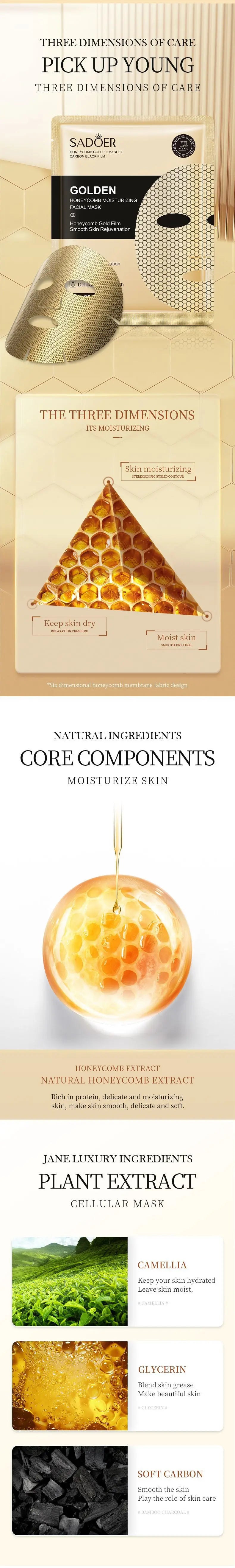 5pcs SADOER 24K Golden Moisturizing Facial Masks Face skincare Firming Nourishing Smooth Skin Rejuvenation Face Mask Sheets Mask