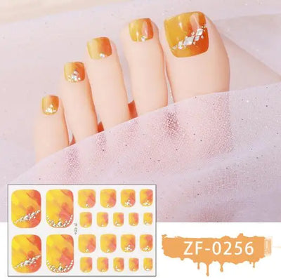 New Toe Nail Stickers Press On Full Cover Foot Nail Wraps Summer Holiday Butterfly Love Dimonds Finished Toenail Patch Tips Art