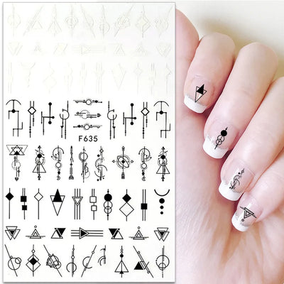 Black White Line Flower 3D Nail Sticker Nail Art Supplies Bronzing Geometric Pattern Sticker Nail Decals Nail Parts Manicure