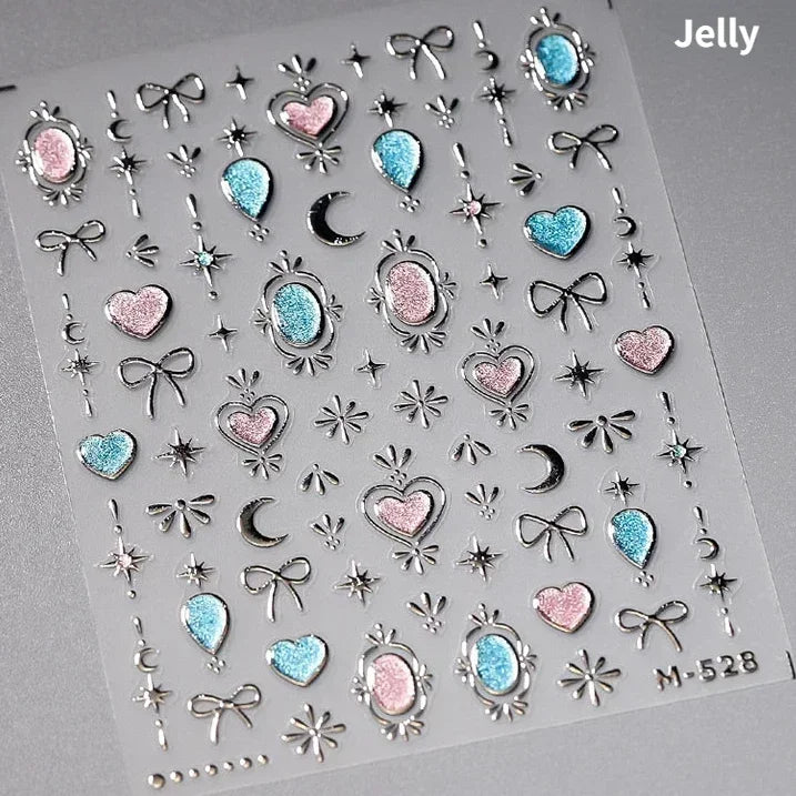 Cat's Eye 5D Gradient European Love Heart Gem Wing Crystal Geometric Colorful Self Adhesive Nail Art Stickers Manicure Decals