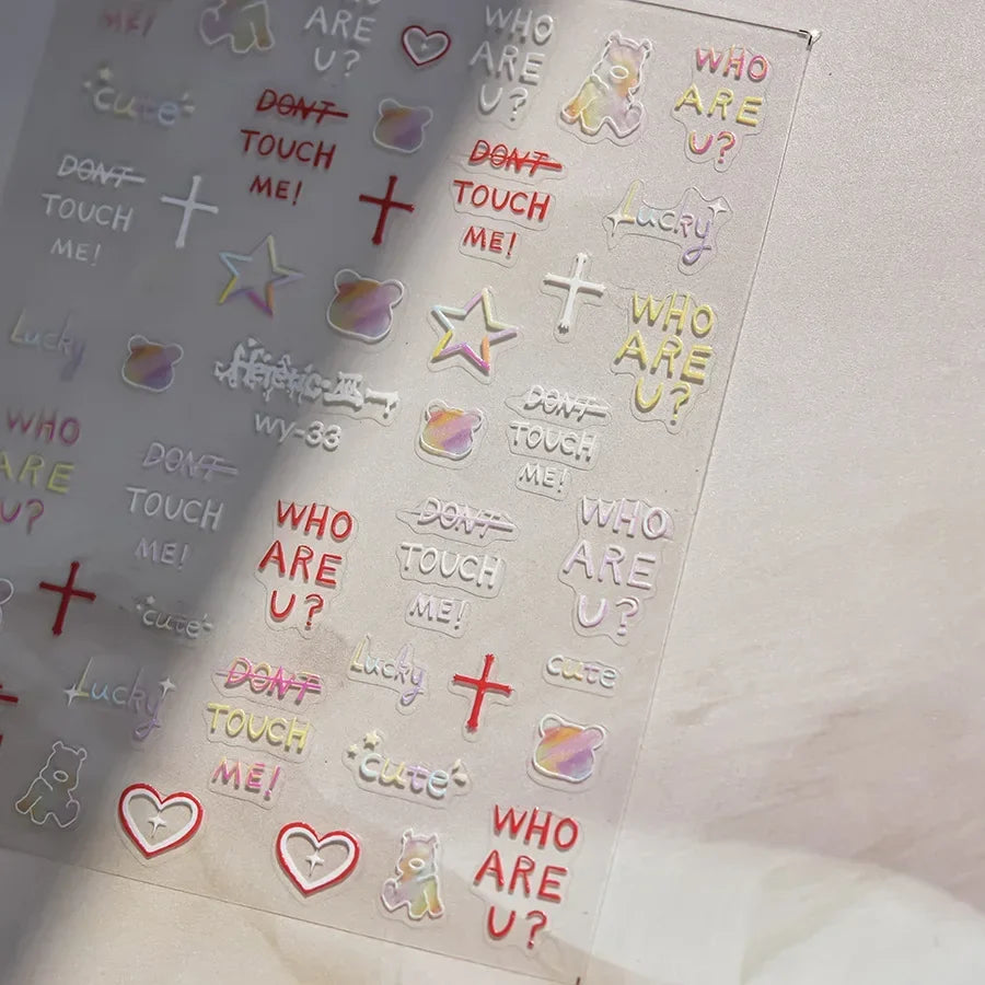 Cat's Eye 5D Gradient European Love Heart Gem Wing Crystal Geometric Colorful Self Adhesive Nail Art Stickers Manicure Decals