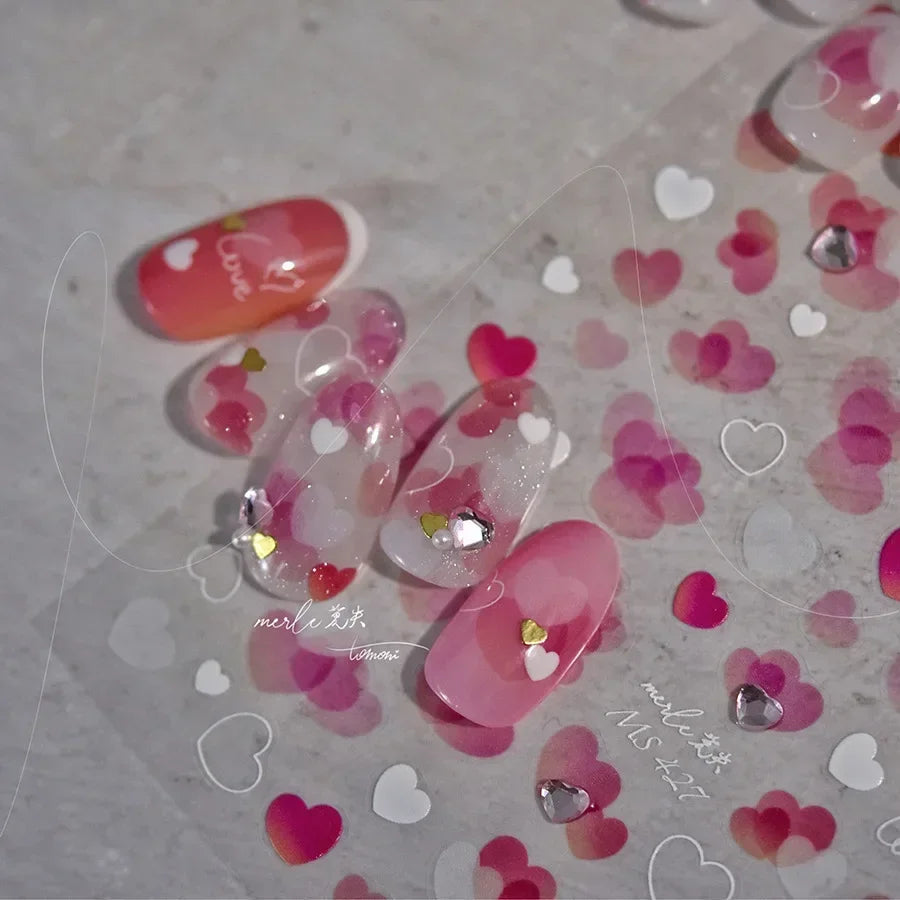 Cat's Eye 5D Gradient European Love Heart Gem Wing Crystal Geometric Colorful Self Adhesive Nail Art Stickers Manicure Decals