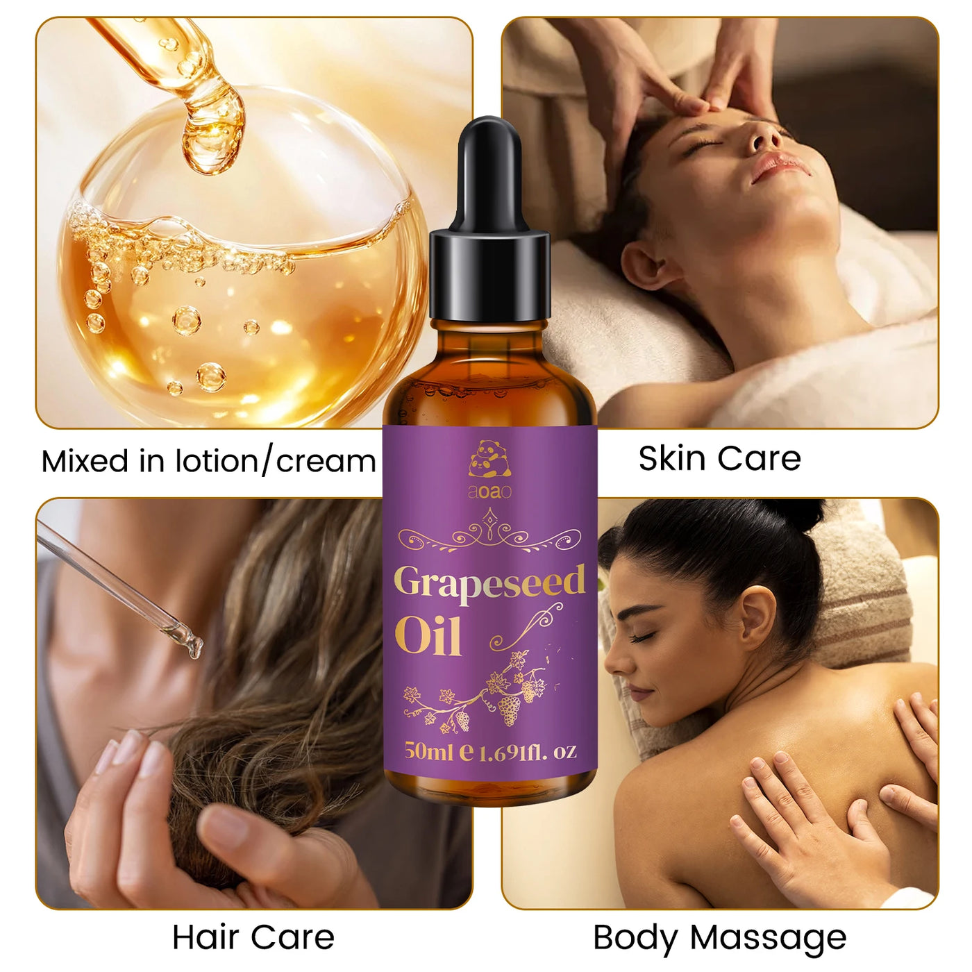 Grape Seed Oil Suitable for Face, Body, and Hair, Perfect for Massage, Scalp and Nail Natural Moisturizing Cream Bath Oil.