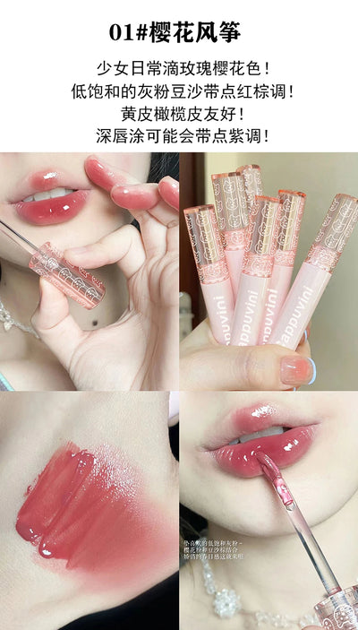 Cherry Pink Mirror Water Lip Gloss Waterproof Nude Brown Clear Tint Glass Lip Oil Liquid Lipstick for Makeup