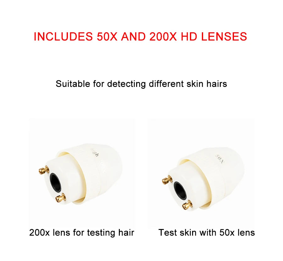 Magnifying Skin Analyzer Rechargeable Detector Hair Follicle Oil Moisture Pigment Tester Scalp/Face Skin Care Monitor 50X/200X