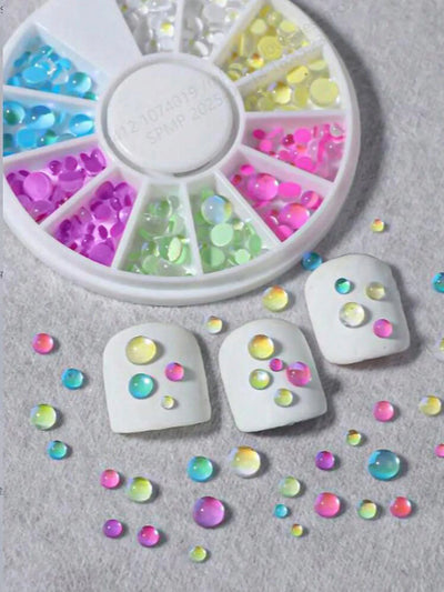 1Box Rainbow Mermaid Tears Nail Art Charms Macaron Bubble Beads Nail Art for Summer Aurora Half Spherical Glass Nail Decorations