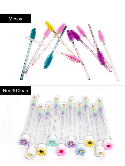 50pcs Reusable Eyebrow Brush Tubes Eyelash Brush Eyelash Mascara Wands Replaceable Dust-proof Rose Bottom Makeup Brush LAUKISS