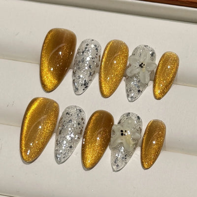 Handmade Fake Nails Short Round Head Flower Designed Press on Nails Pink Wearable False Nails Tips for Women Girls DIY Manicure