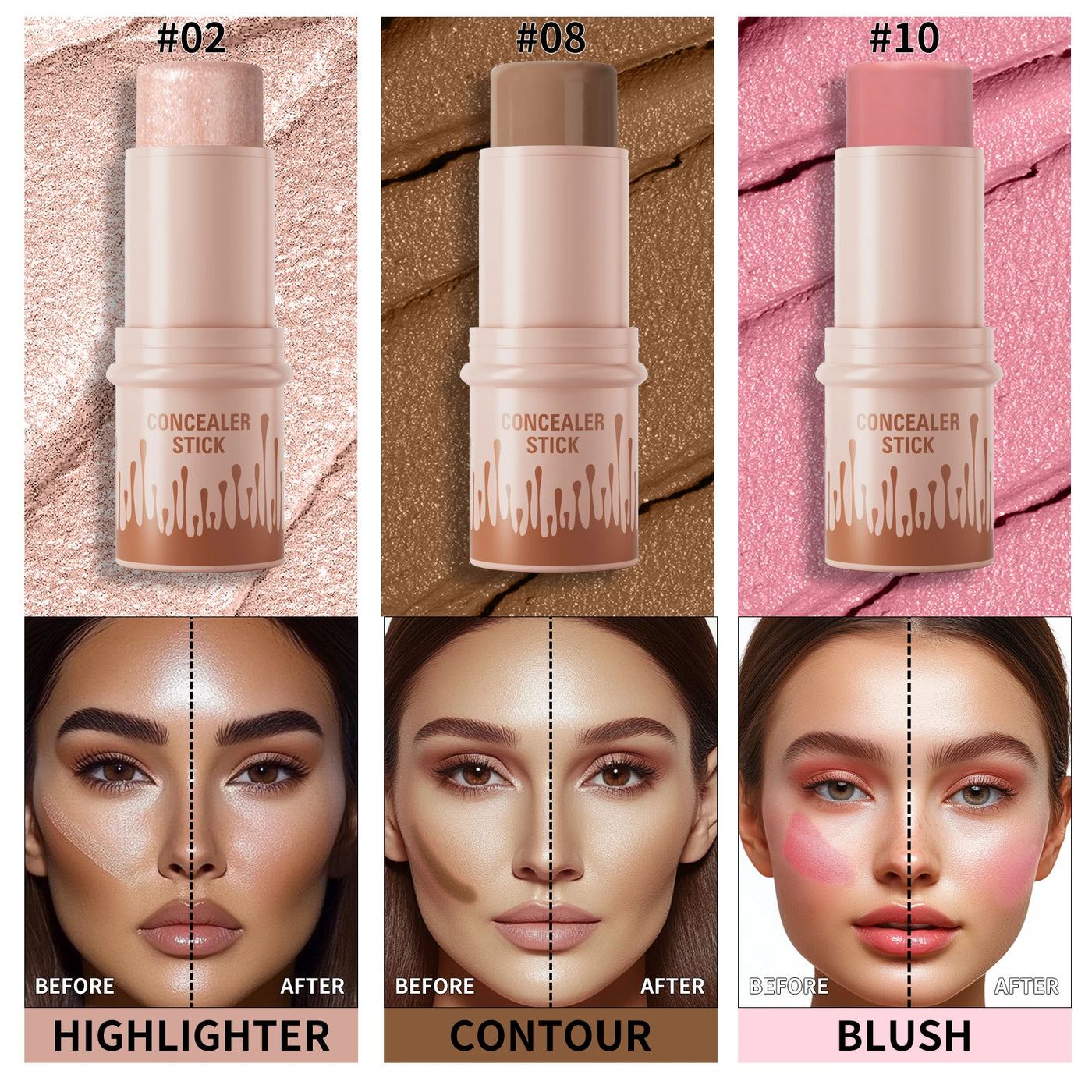 Contour Stick Set Natural Matte Finish Highlighters Shadow Waterproof Contouring Wand V-face Shaping Contour Pen Face Makeup