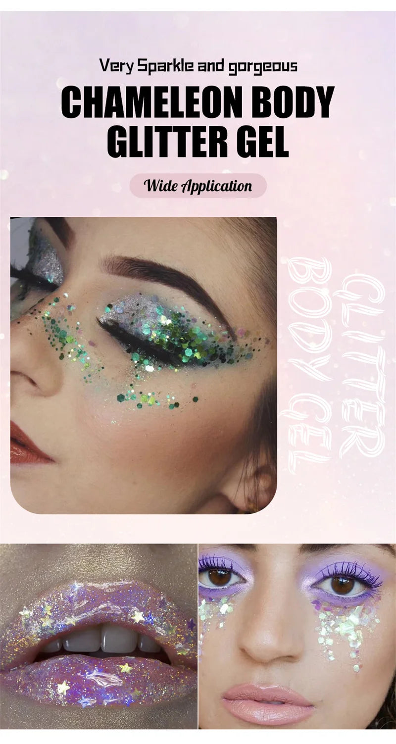 With Smear Spoon Multifunctional Eye Glitter Nail Hair Body Face Glitter Gel Art Flash Loose Sequins Cream Festival Glitter Deco