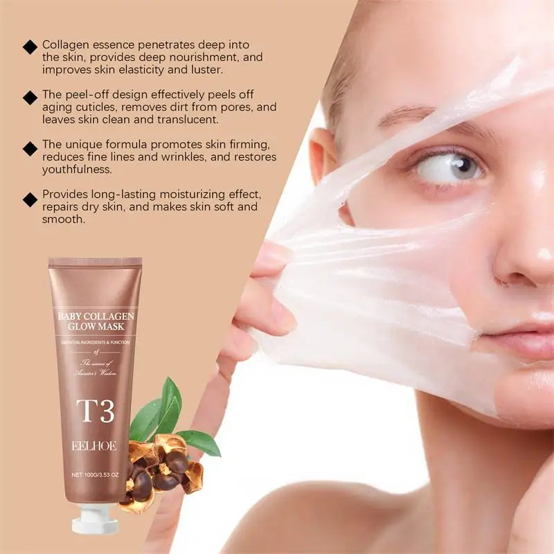 T3 Collagen Mask Peel Off Glowing Mask Lifting Firming Fade Fine Line Increase Elasticity Anti-Wrinkle Brighten Korean Skin Care