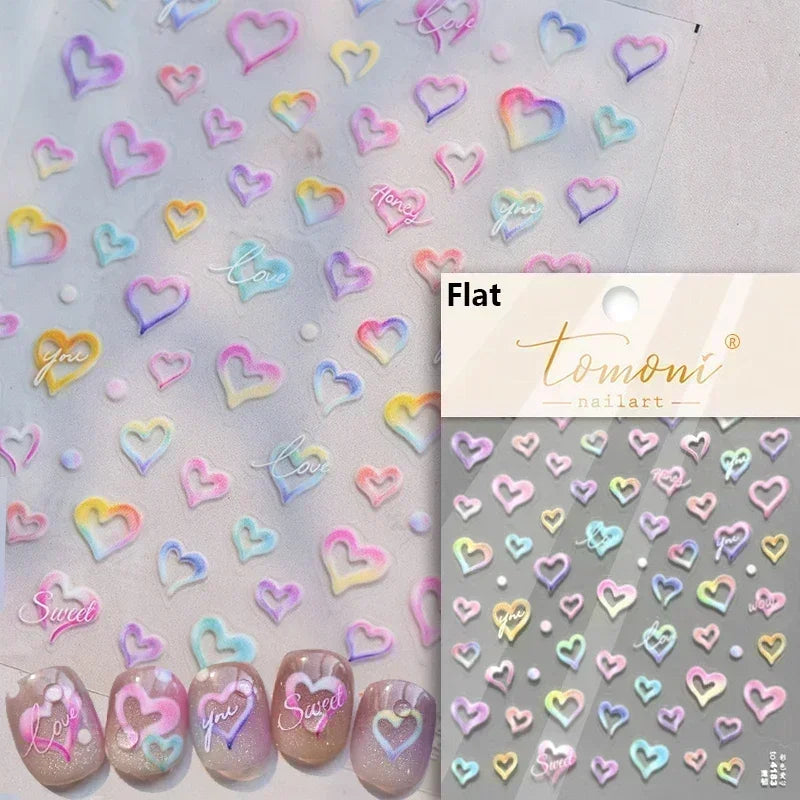 Cat's Eye 5D Gradient European Love Heart Gem Wing Crystal Geometric Colorful Self Adhesive Nail Art Stickers Manicure Decals