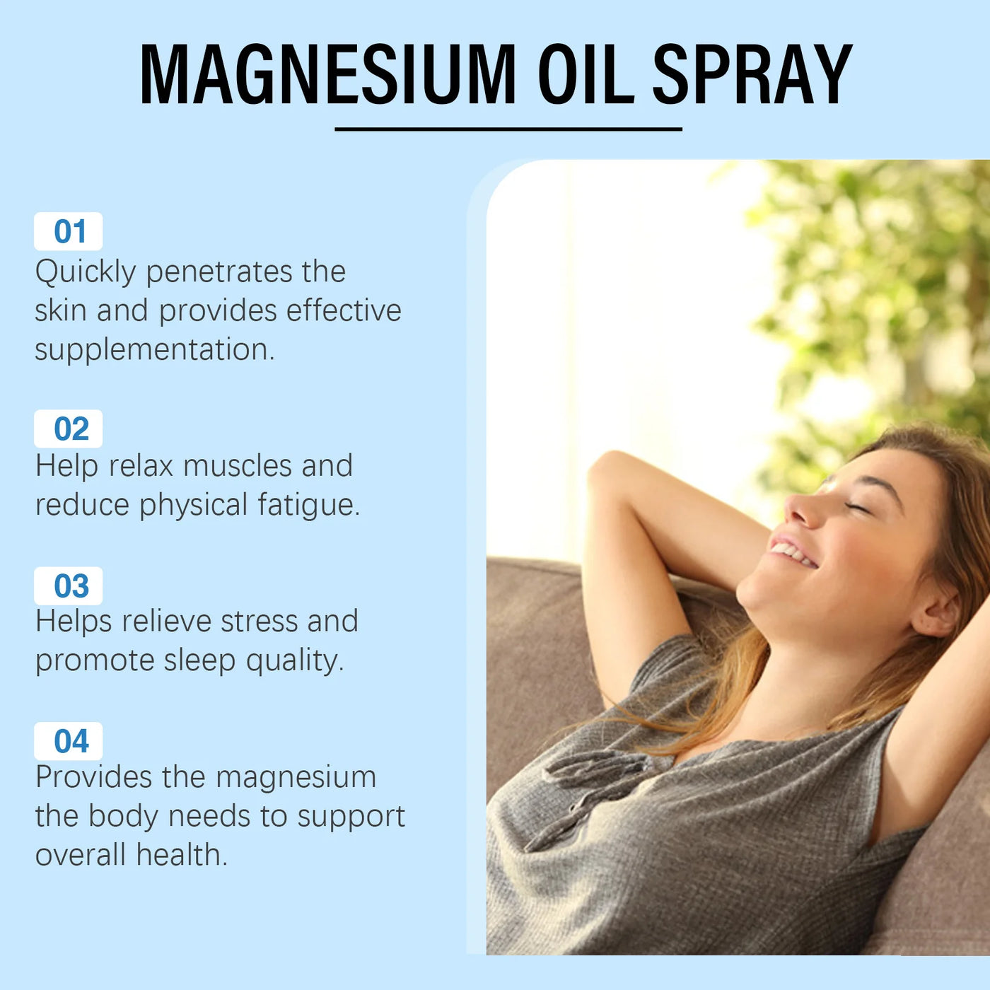 60ml Pure Magnesium Oil Spray Relieve Muscle Soreness Pain Mind Soothing Better Sleep Quality Deep Relaxation Body Health Care