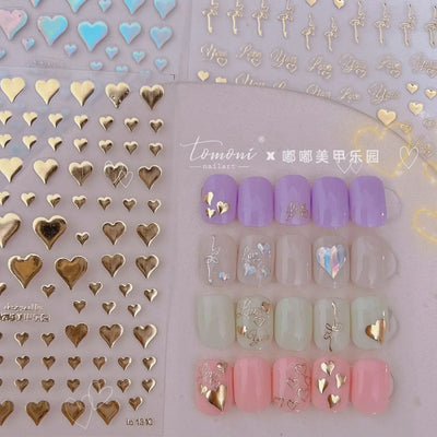 Cat's Eye 5D Gradient European Love Heart Gem Wing Crystal Geometric Colorful Self Adhesive Nail Art Stickers Manicure Decals