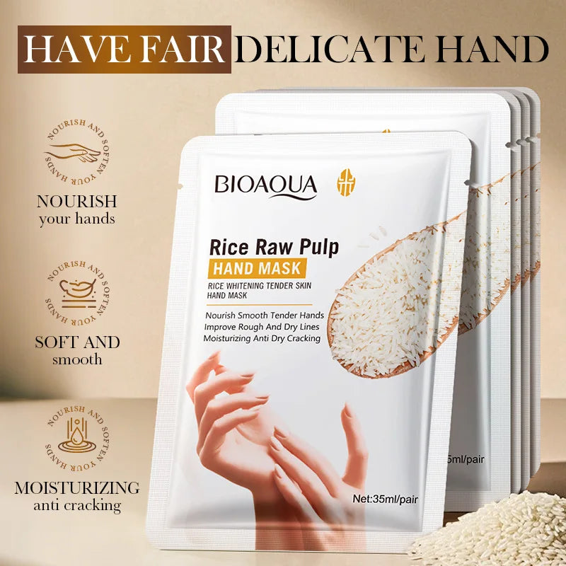 BIOAQUA Whte Rice Hand Mask Moisturizing Whitening Nourishing Anti-aging Hydrating Hand Gloves for Hands Skin Care Products