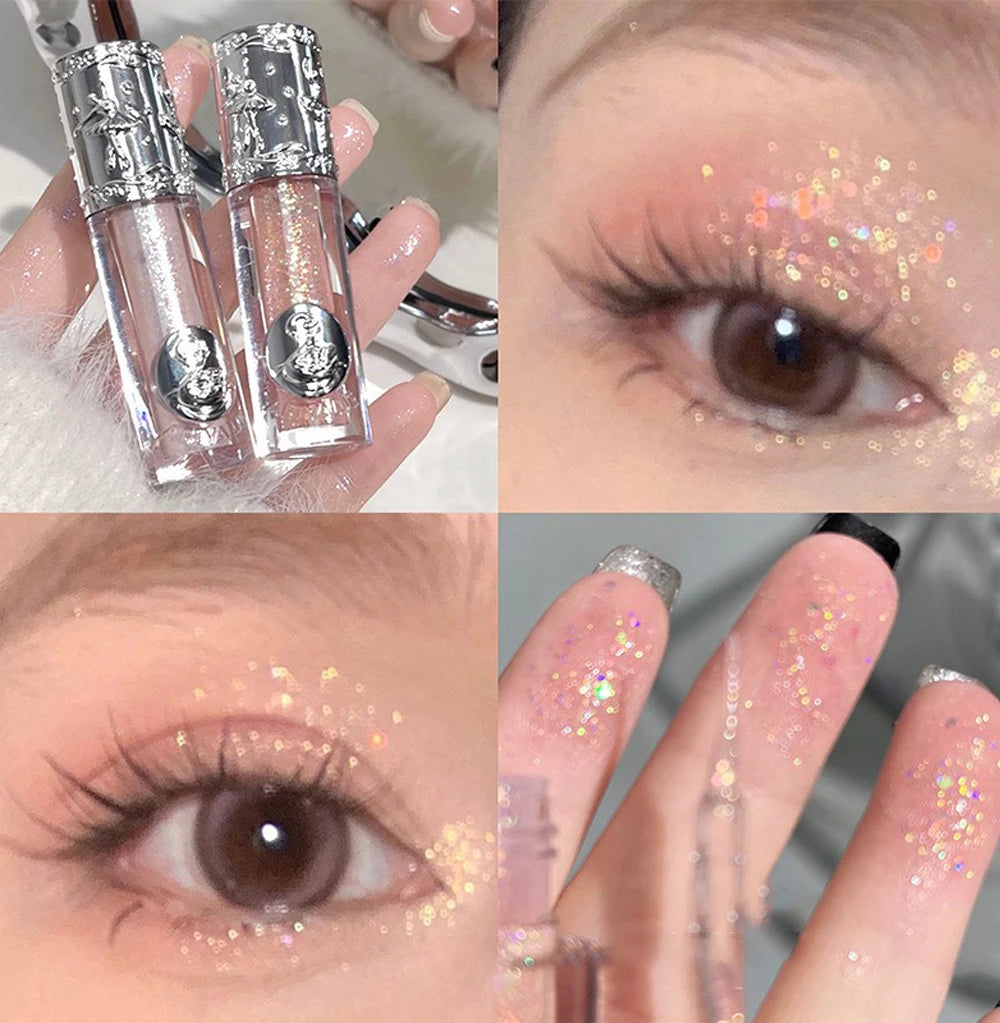 Silicone Brush Liquid Eyeshadow Pearlescent Shimmer Long Lasting Monochrome Pearly Fine Sparkling Sequins Eye Shadow Highlighter