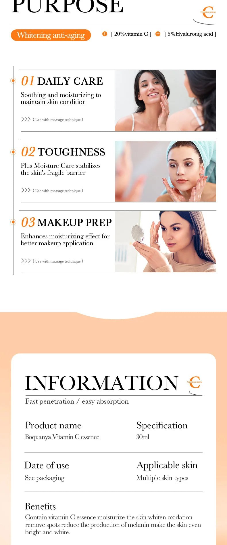 BIOAQUA Vitamin C Retinol Hyaluronic Acid Serum Moisturizing Brightening Hydrating Firming Facial Essence Beauty Face Skin Care