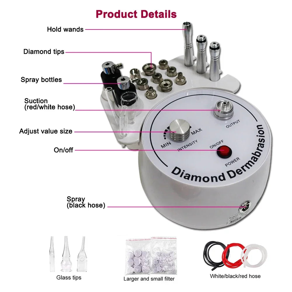 3 in 1 Facial Care Salon Equipment Diamond Microdermabrasion Dermabrasion Machine for Personal Home Use With Diamond Tips