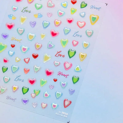 Cat's Eye 5D Gradient European Love Heart Gem Wing Crystal Geometric Colorful Self Adhesive Nail Art Stickers Manicure Decals
