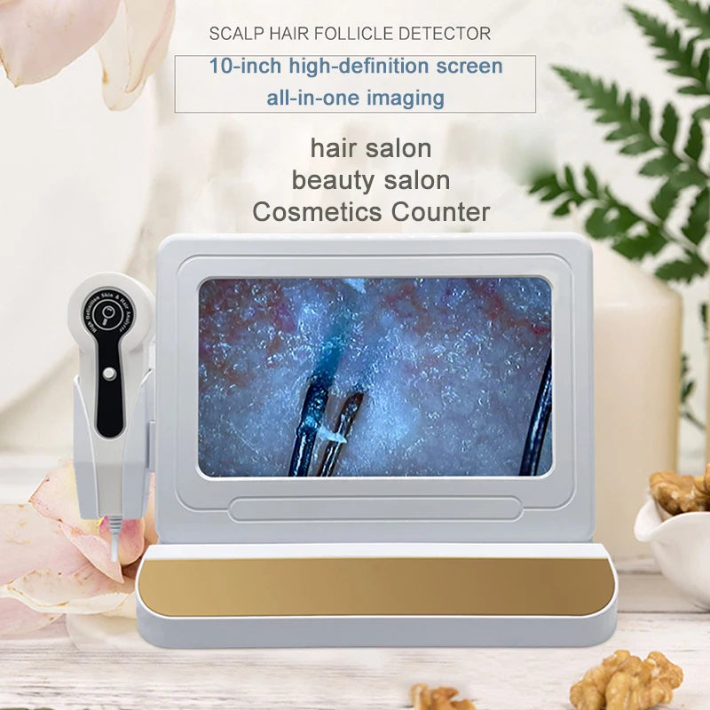 NEW 10 Inch LCD Skin&Hair Scalp Analyzer Detector Digital Microscope Magnifier Skin Hair Blackhead Follicle Detection 50X-200X