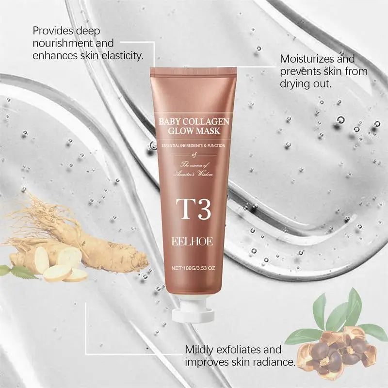 T3 Collagen Mask Peel Off Glowing Mask Lifting Firming Fade Fine Line Increase Elasticity Anti-Wrinkle Brighten Korean Skin Care