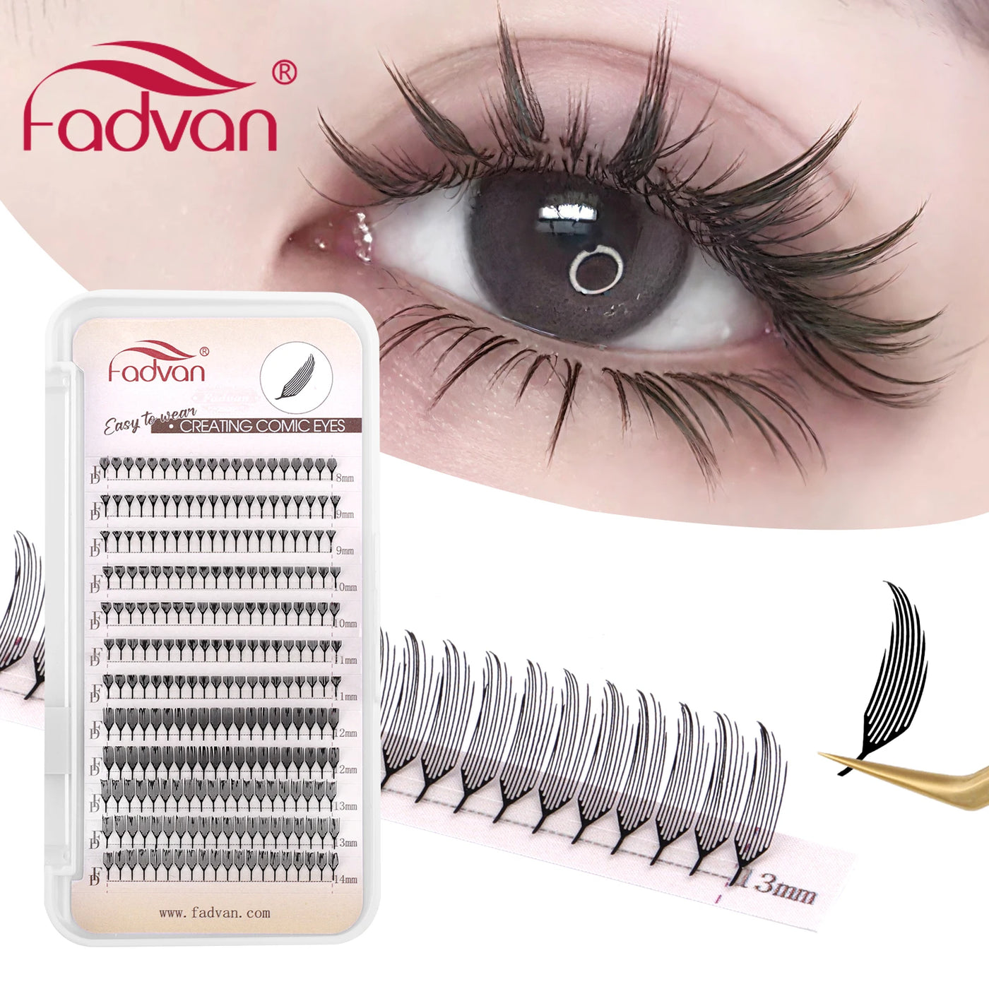 FADVAN D Curl Devil Comic Cartoon Spirit Style 8-14mm Heart Feather Spire Eyelash Extension Demon Tower Top 3D Light Lash