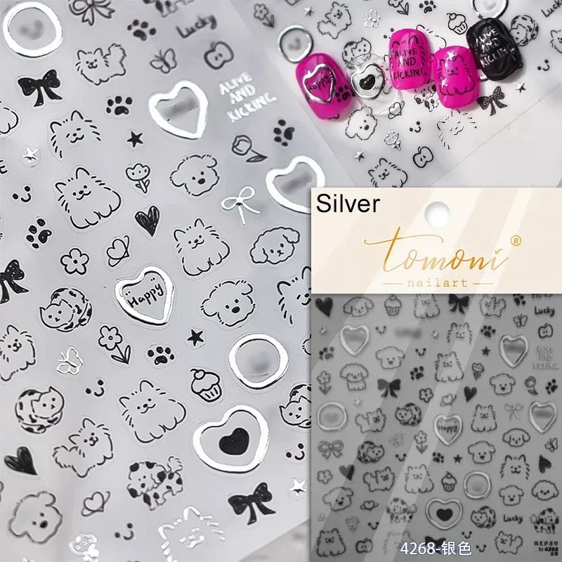 Cat's Eye 5D Gradient European Love Heart Gem Wing Crystal Geometric Colorful Self Adhesive Nail Art Stickers Manicure Decals