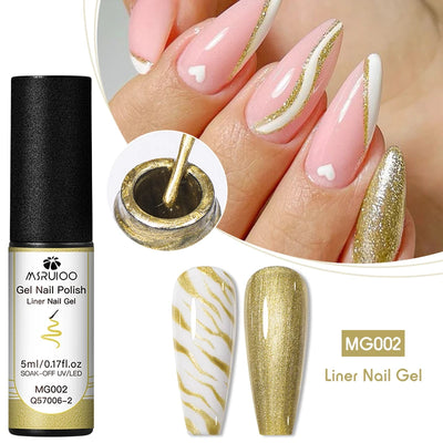 5ml Metallic Painting Liner Gel Nail Polish Set Gold Silver Pink Semi-Permanent Line UV Gel Varnish For Drawing French Nails