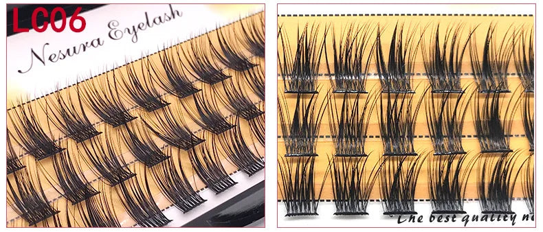 DIY Clusters Eyelash Extension, Dovetail, Segmented Lashes, 36 Volume, 3D Fluffy, Natural, Individual Bundles, LC02-7
