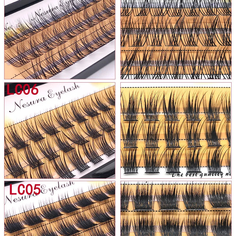 DIY Clusters Eyelash Extension, Dovetail, Segmented Lashes, 36 Volume, 3D Fluffy, Natural, Individual Bundles, LC02-7