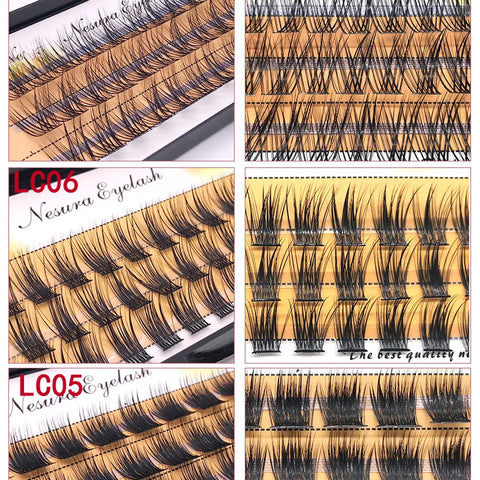 DIY Clusters Eyelash Extension, Dovetail, Segmented Lashes, 36 Volume, 3D Fluffy, Natural, Individual Bundles, LC02-7
