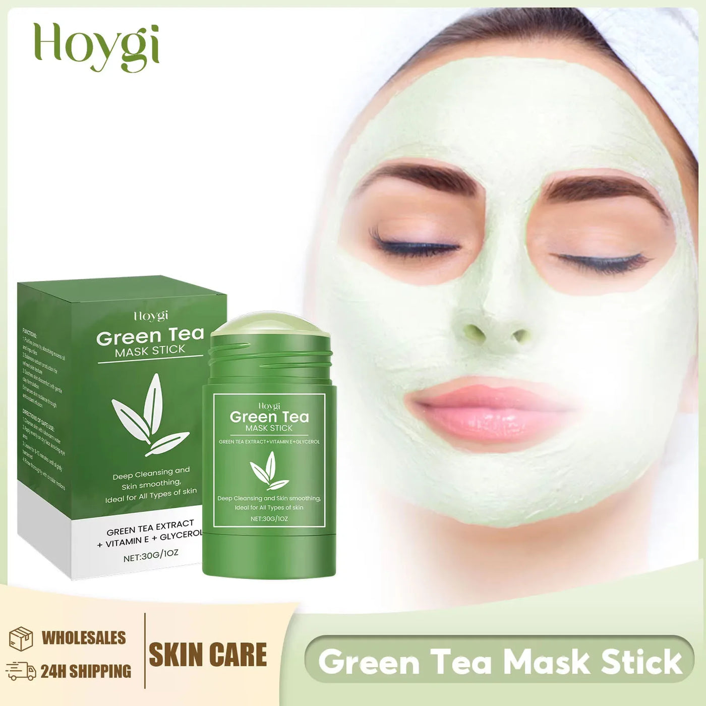 HOYGI Green Tea Cleansing Mask Blackhead Removal Anti Acne Oil Control Shrink Pores Purifying Reduce Brightening Face Skin Care
