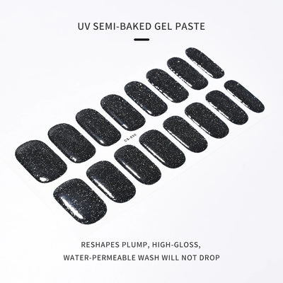 Semi-Cured Gel Nail Sticker 16Tips Glitter Pink UV Gel Nail Glitter Stickers Full Cover Long-Lasting UV Lamp Cured Manicure Tips