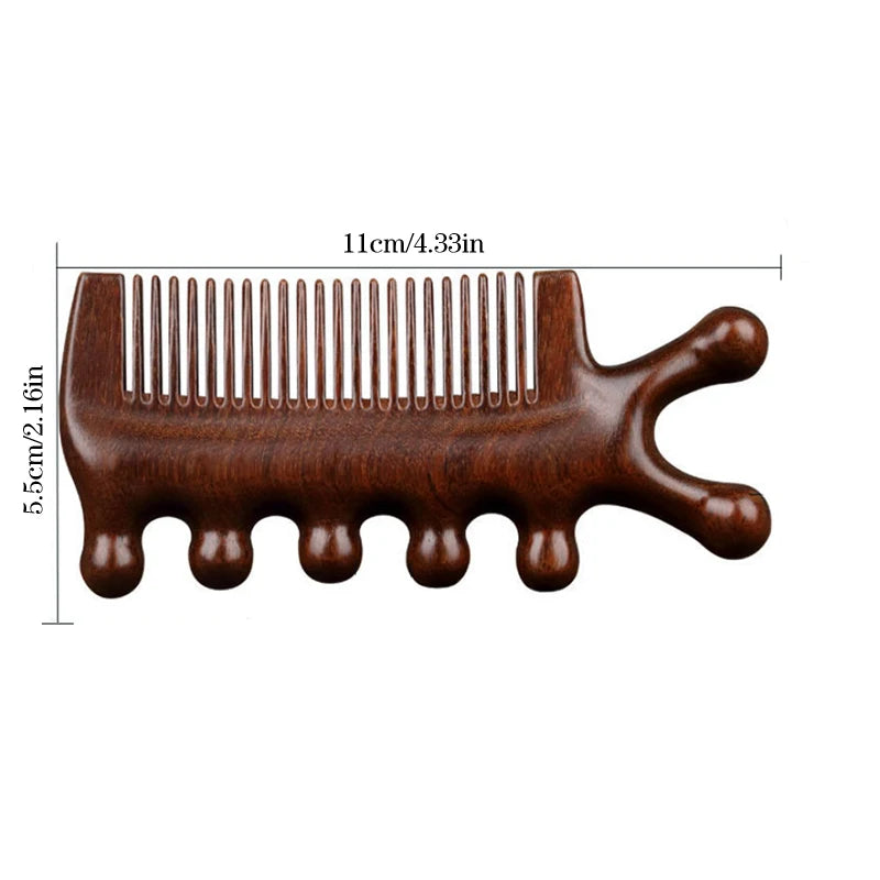 Sandalwood Head Meridian Massage Comb with Five Teeth Antistatic Massager Acupuncture Therapy Blood Circulation Wooden Combs