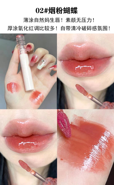Cherry Pink Mirror Water Lip Gloss Waterproof Nude Brown Clear Tint Glass Lip Oil Liquid Lipstick for Makeup