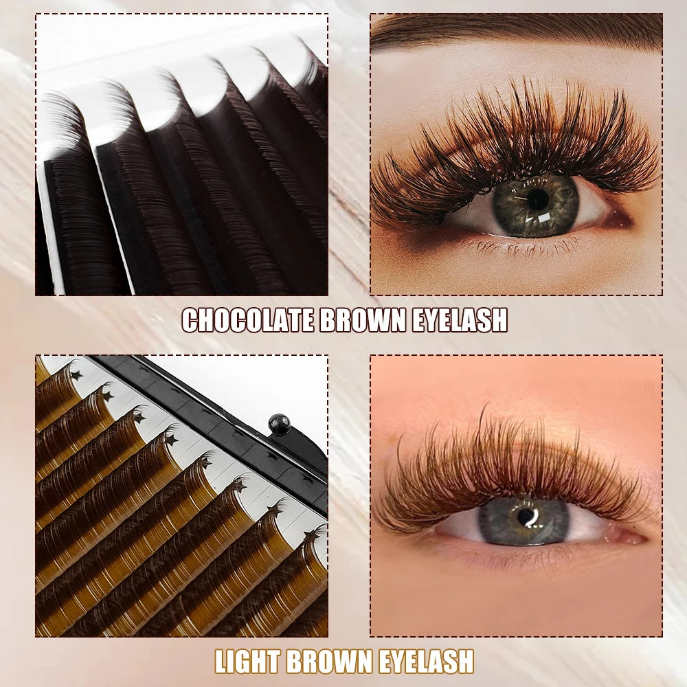 Abonnie Chocolate Dark Brown Individual Eyelash Extension 8-15mm Brown Color False Lashes Mink Eyelash Extension