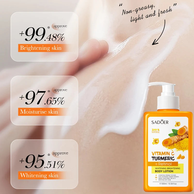 Turmeric Vitamin C Body Lotion Super Moisturizing Tender Firming Skin Brightening Face Cream Dark Spots Lighten  Skin Care 300ml