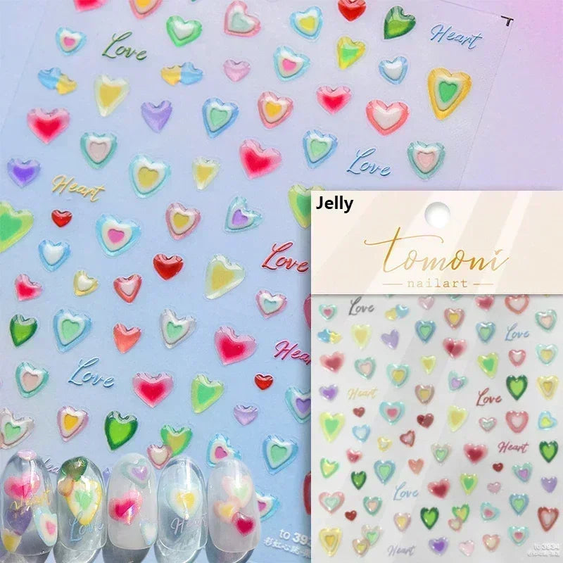 Cat's Eye 5D Gradient European Love Heart Gem Wing Crystal Geometric Colorful Self Adhesive Nail Art Stickers Manicure Decals