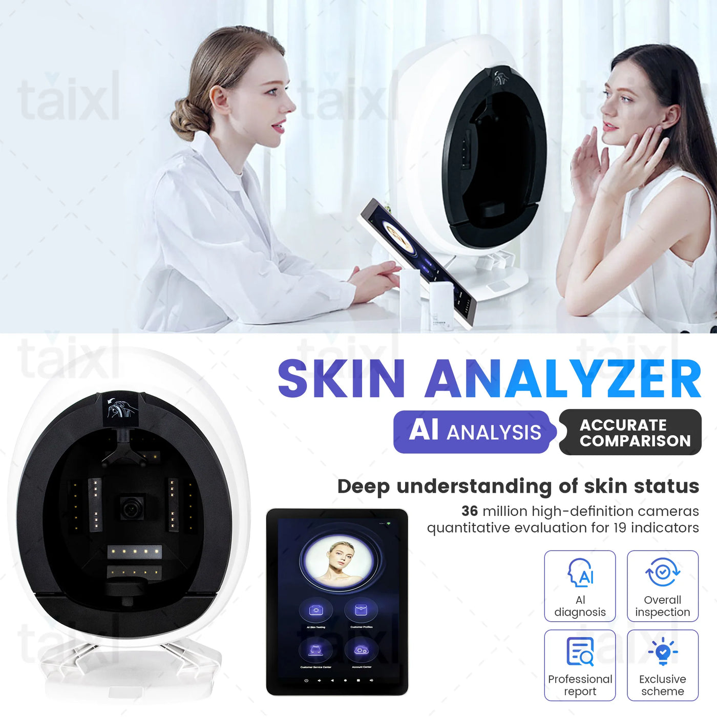 3D AI Aesthetic Skin Analyzer Smart Detector Facial Scanner Machine Skin Moisture Analyzer Skin Microscope