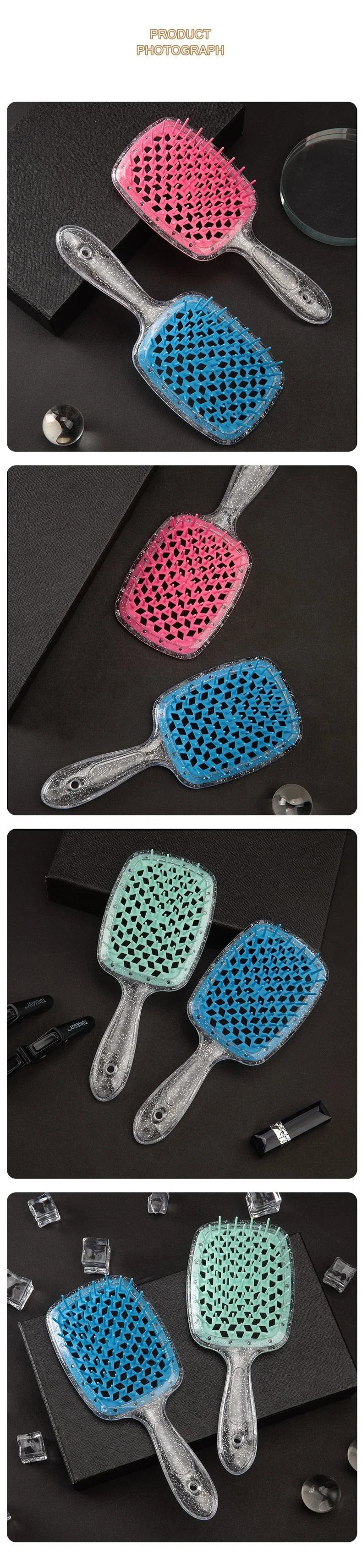 Flash Tangled Hair Comb Detangling Hair Brush Massage Combs Hollow Out Wet Curly Hair Brush Barber Comb Salon Hair Styling Tools