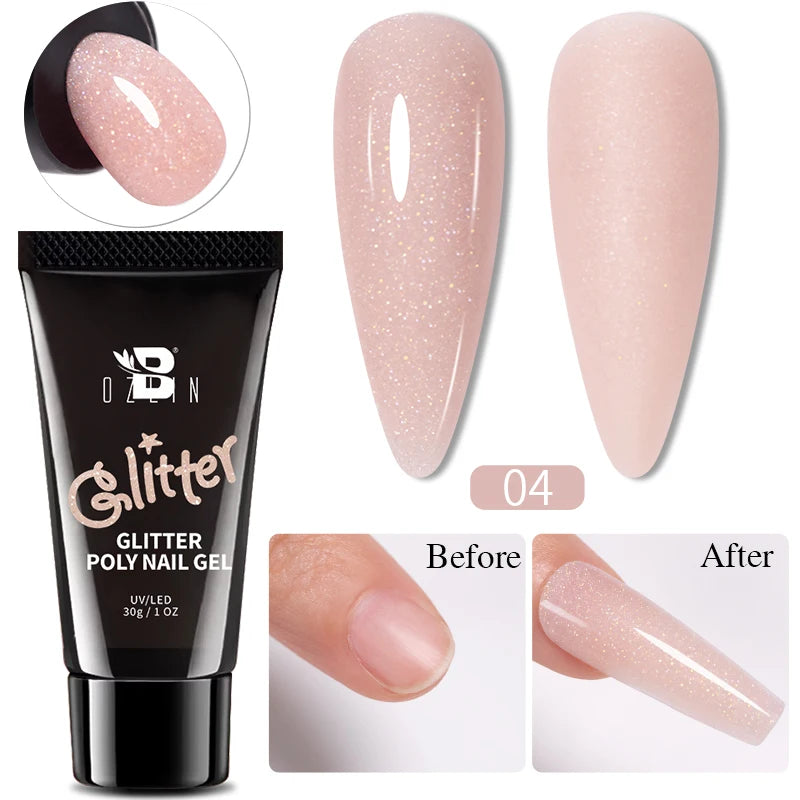 30g Dopamine Sequin Flexible 3D Gel Non Stick Hand Solid Extension Nail Gel Nude Pink White Extension Gel Rhinestone Glue Gel