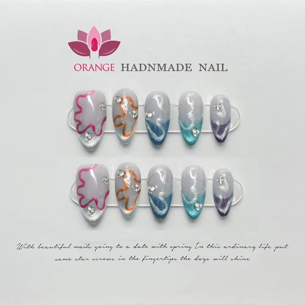 Handmade Press On Nails Medium Cool Reusable Decoration Fake Nails Full Cover Artificial Manicuree Wearable Orange Nail Store