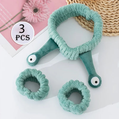 3-piece set Coral velvet snail decorative headband and, absorbent wrist towel suitable for bathing, with elastic anti slip