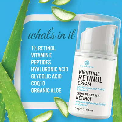 Retinol Nighttime Cream To Help Achieve Younger Looking Skin with Advanced Peptides Panthenol Hyaluronic Acid and Coq10