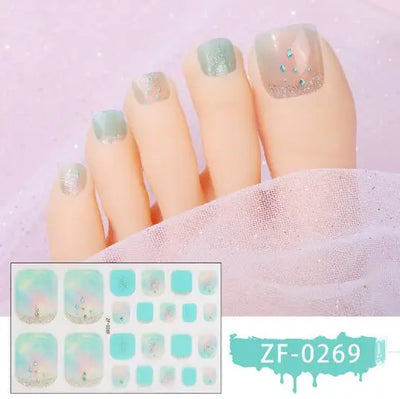 New Toe Nail Stickers Press On Full Cover Foot Nail Wraps Summer Holiday Butterfly Love Dimonds Finished Toenail Patch Tips Art