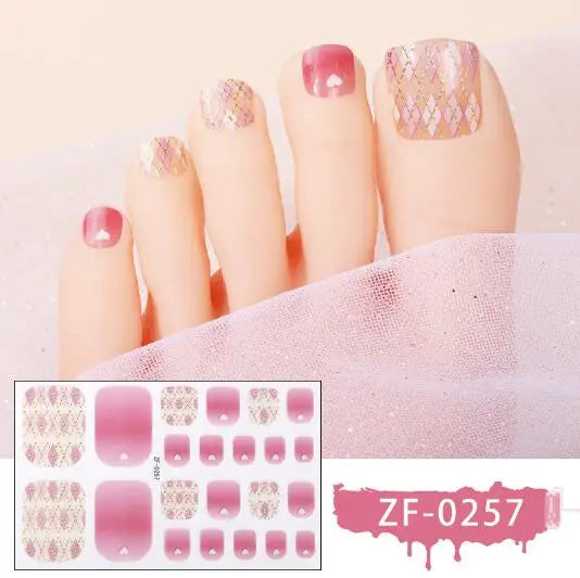 New Toe Nail Stickers Press On Full Cover Foot Nail Wraps Summer Holiday Butterfly Love Dimonds Finished Toenail Patch Tips Art