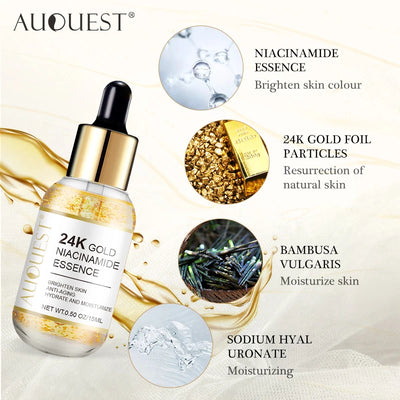 AUQUEST 24k Gold Face Serum Hyaluronic Acid Serum Moisturizing Whitening Anti Aging Wrinkle Face Skin Care 15ml