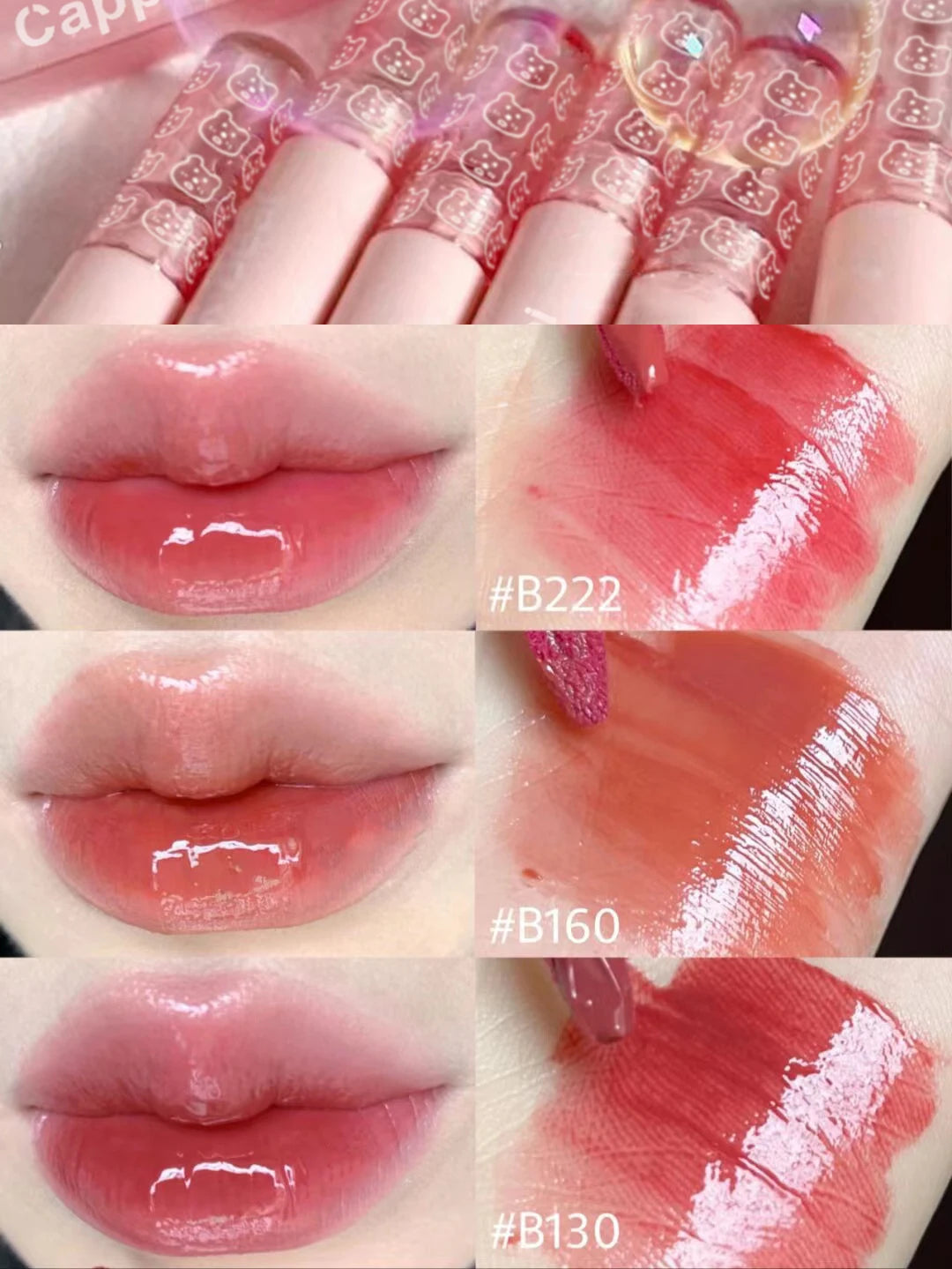 Cherry Pink Mirror Water Lip Gloss Waterproof Nude Brown Clear Tint Glass Lip Oil Liquid Lipstick for Makeup